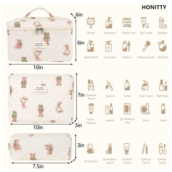 Makeup Bag,quilted Cosmetic Bag,large Floral Make Up Bag For Women,cotton🐻 - Picture 2 of 6